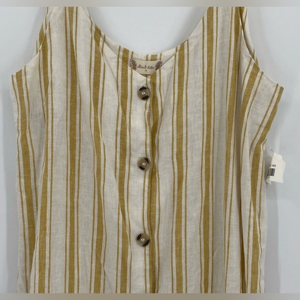 Altar'd State Linen Yellow Striped Button Front Sundress - M - Picture 3 of 10